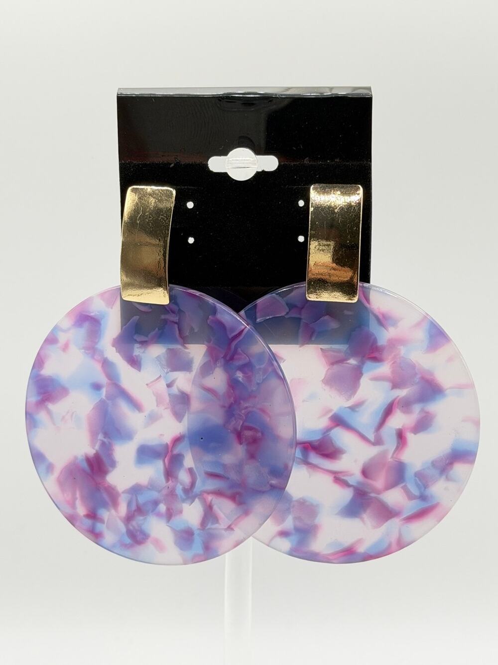Purple Blue Acrylic Disc Statement Earrings | Retro Gold Tone